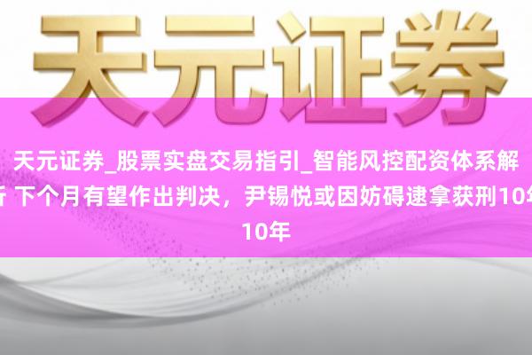 天元证券_股票实盘交易指引_智能风控配资体系解析 下个月有望作出判决，尹锡悦或因妨碍逮拿获刑10年