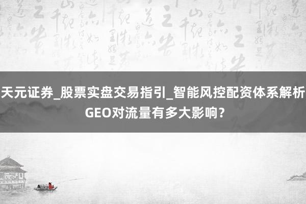 天元证券_股票实盘交易指引_智能风控配资体系解析 GEO对流量有多大影响？